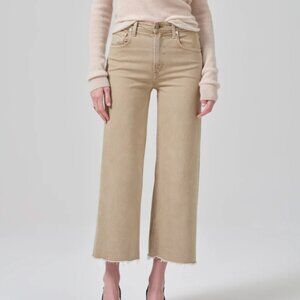 Citizens of Humanity Lyra Wide Leg Crop Raw Hem in Porcini